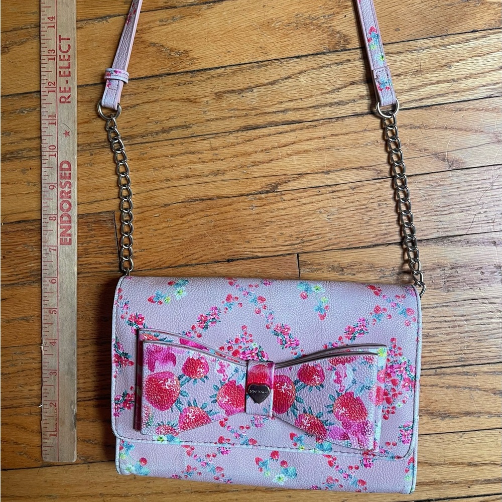 Betsey Johnson Pink and Red Floral Crossbody Bag